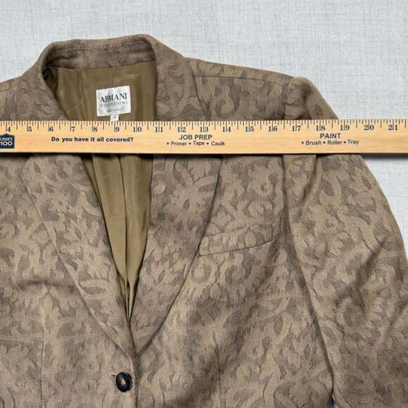 Vintage Armani Collezioni Blazer Tailored Jacquard Brown Two Button Jacket 12 - Picture 7 of 13